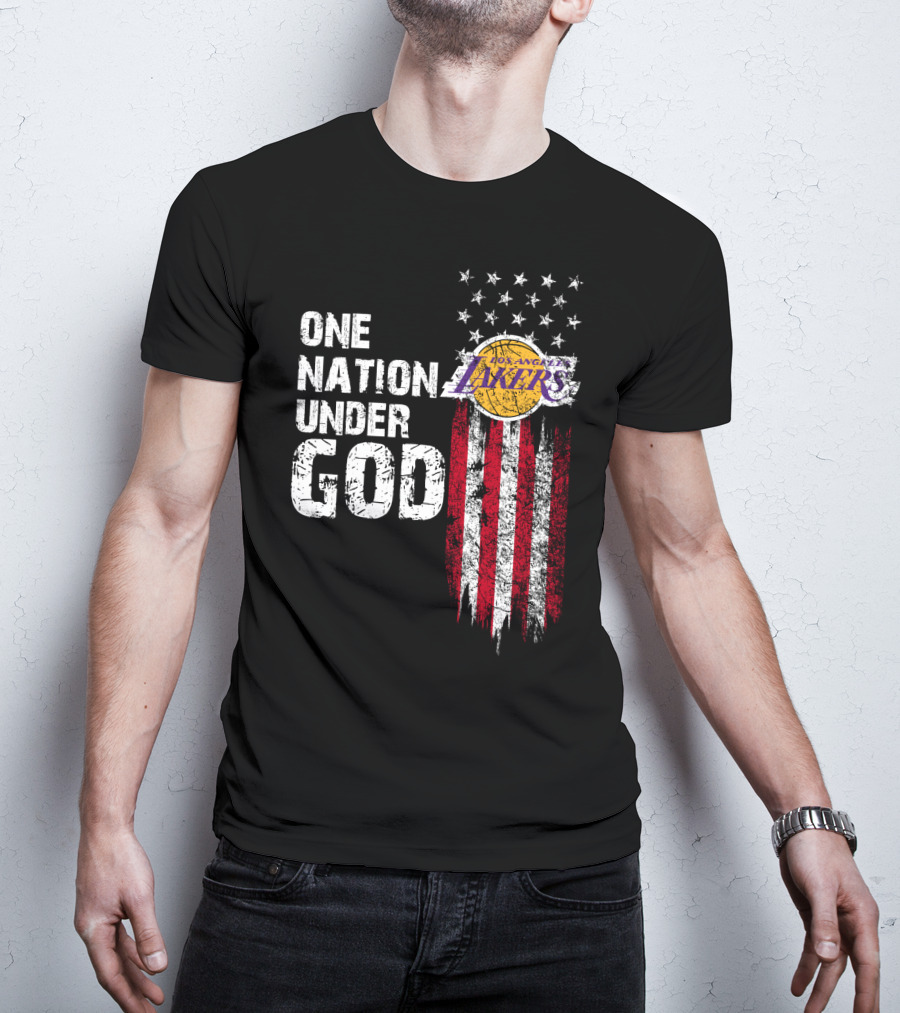 One Nation Under God Los Angeles Lakers American Flag Stars And Stripes T-Shirt