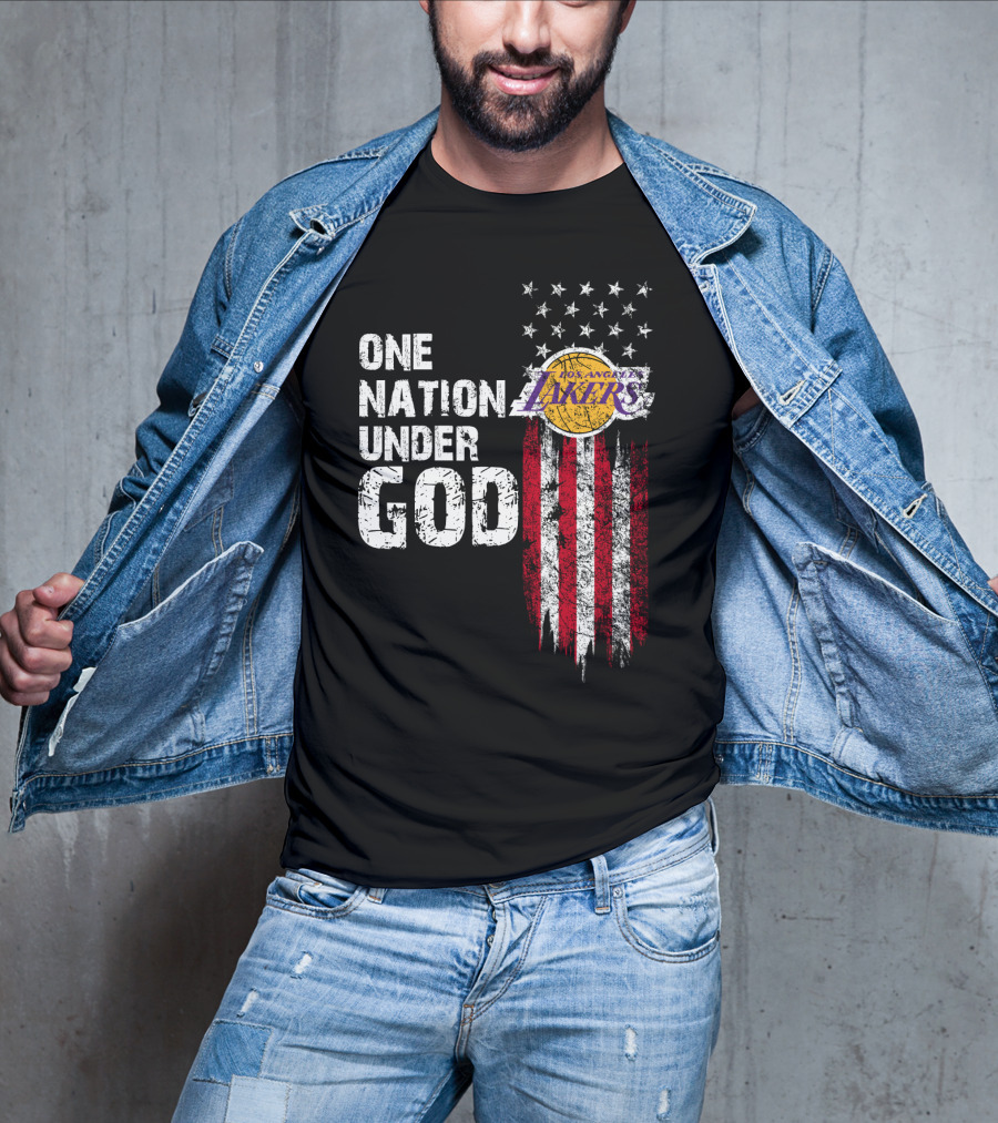 One Nation Under God Los Angeles Lakers American Flag Stars And Stripes T-Shirt
