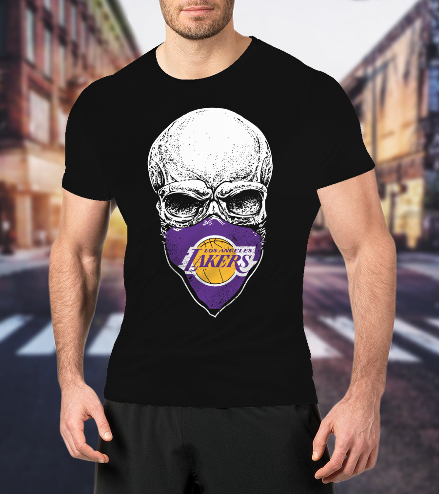 Los Angeles Lakers Skull Emblem With Purple And Gold Basketball Motif T-Shirt