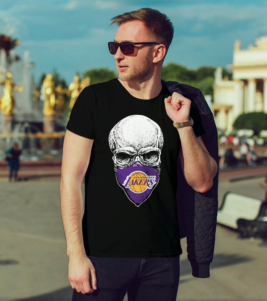 Los Angeles Lakers Skull Emblem With Purple And Gold Basketball Motif T-Shirt