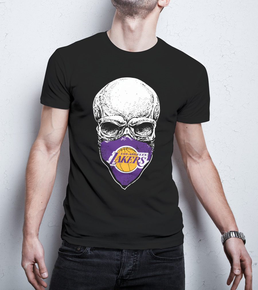 Los Angeles Lakers Skull Emblem With Purple And Gold Basketball Motif T-Shirt