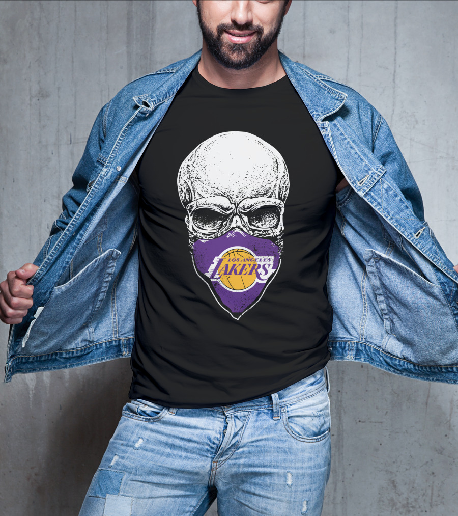 Los Angeles Lakers Skull Emblem With Purple And Gold Basketball Motif T-Shirt
