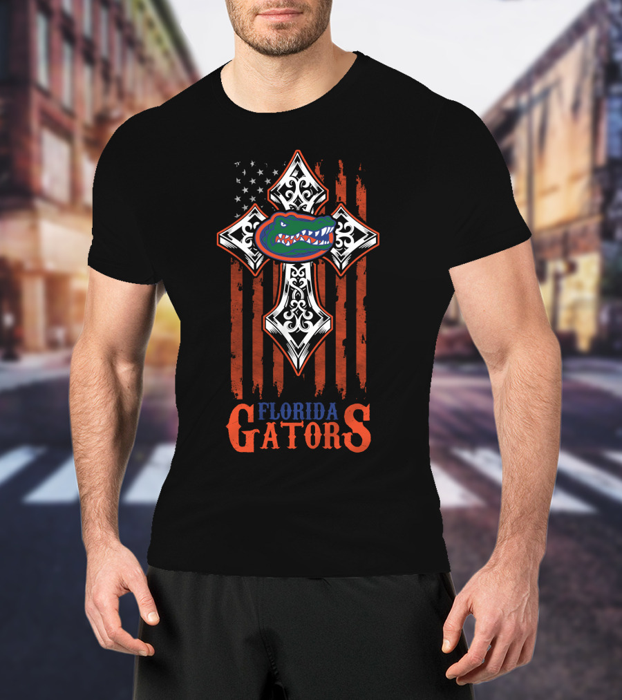 Florida Gators Cross American Flag Stars And Stripes T-Shirt