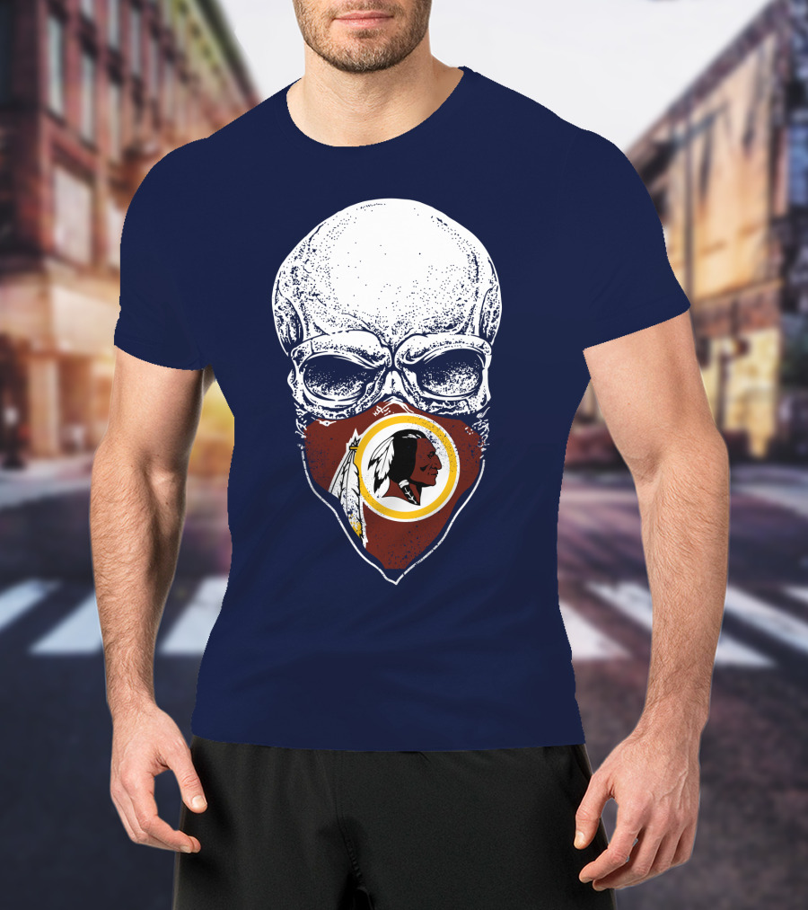 Skull With Washington Redskins Logo Bandana T-Shirt