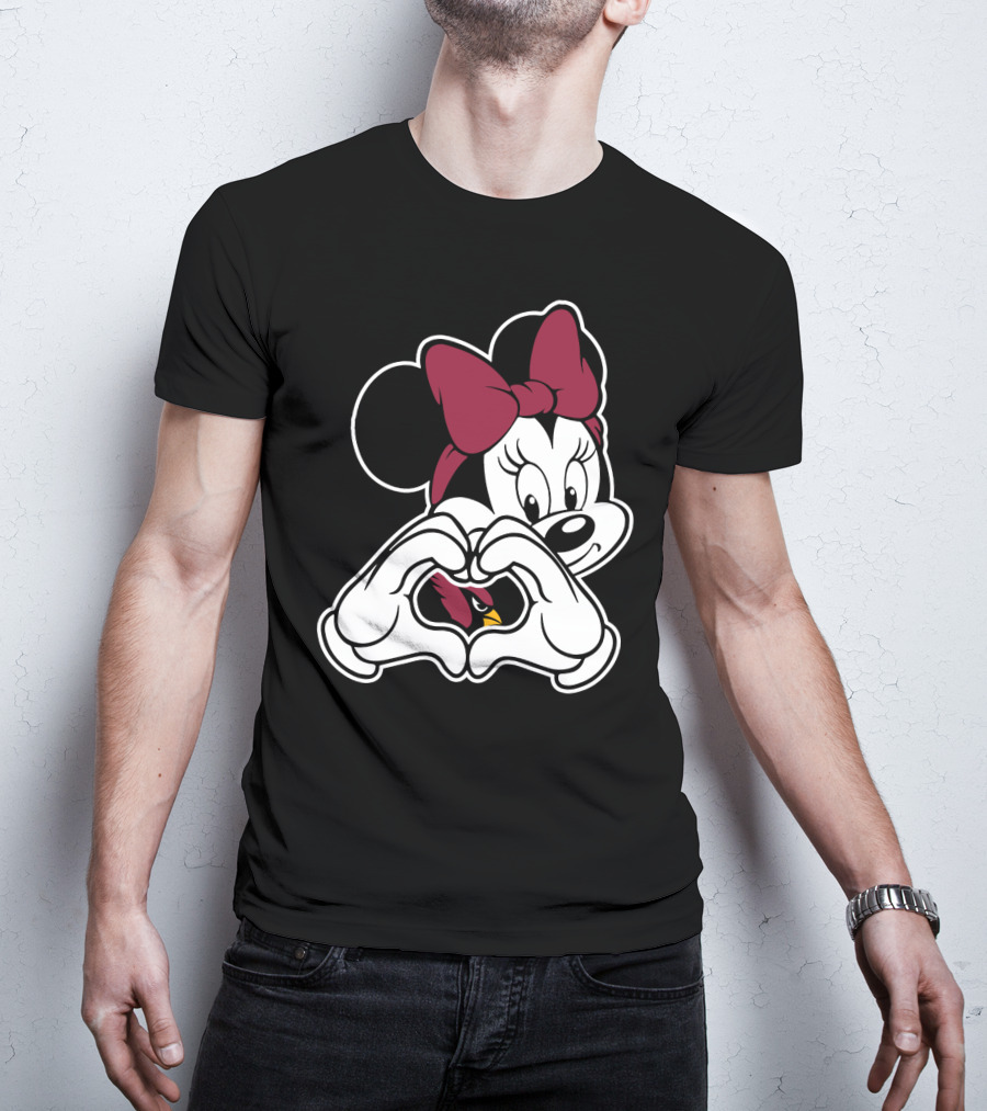 Cardinals Fans Love Minnie Mouse Hand Heart Bow T-Shirt