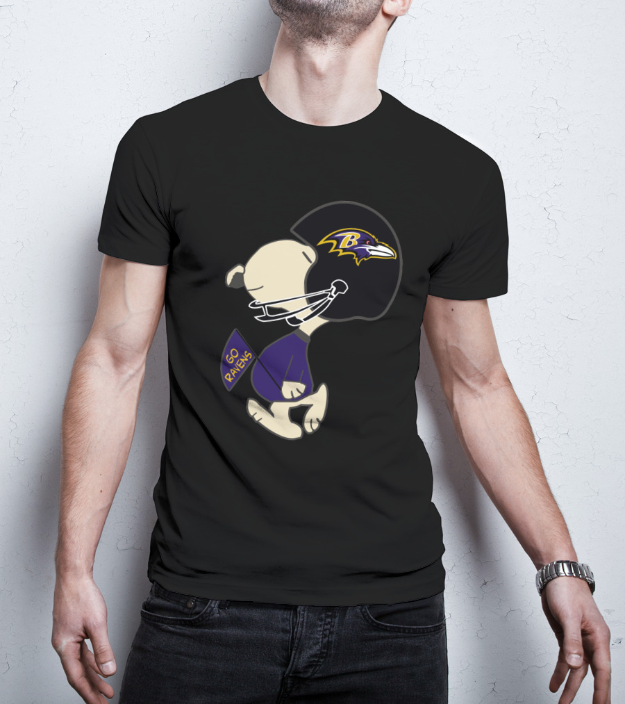 Baltimore Ravens Go Ravens Peanuts Character Football Helmet T-Shirt