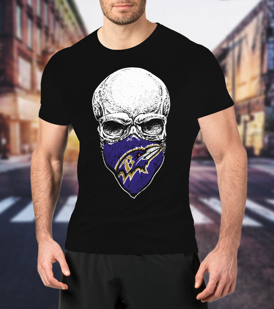 Baltimore Ravens Skull Bandana T-Shirt