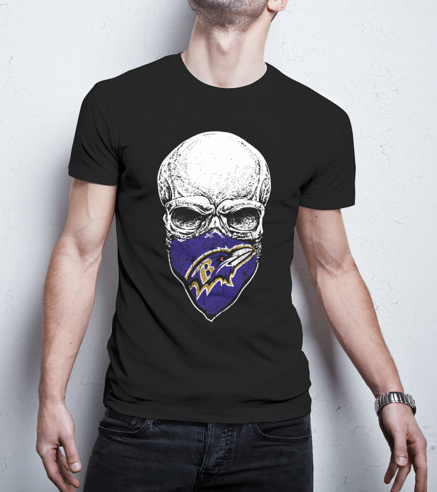 Baltimore Ravens Skull Bandana T-Shirt