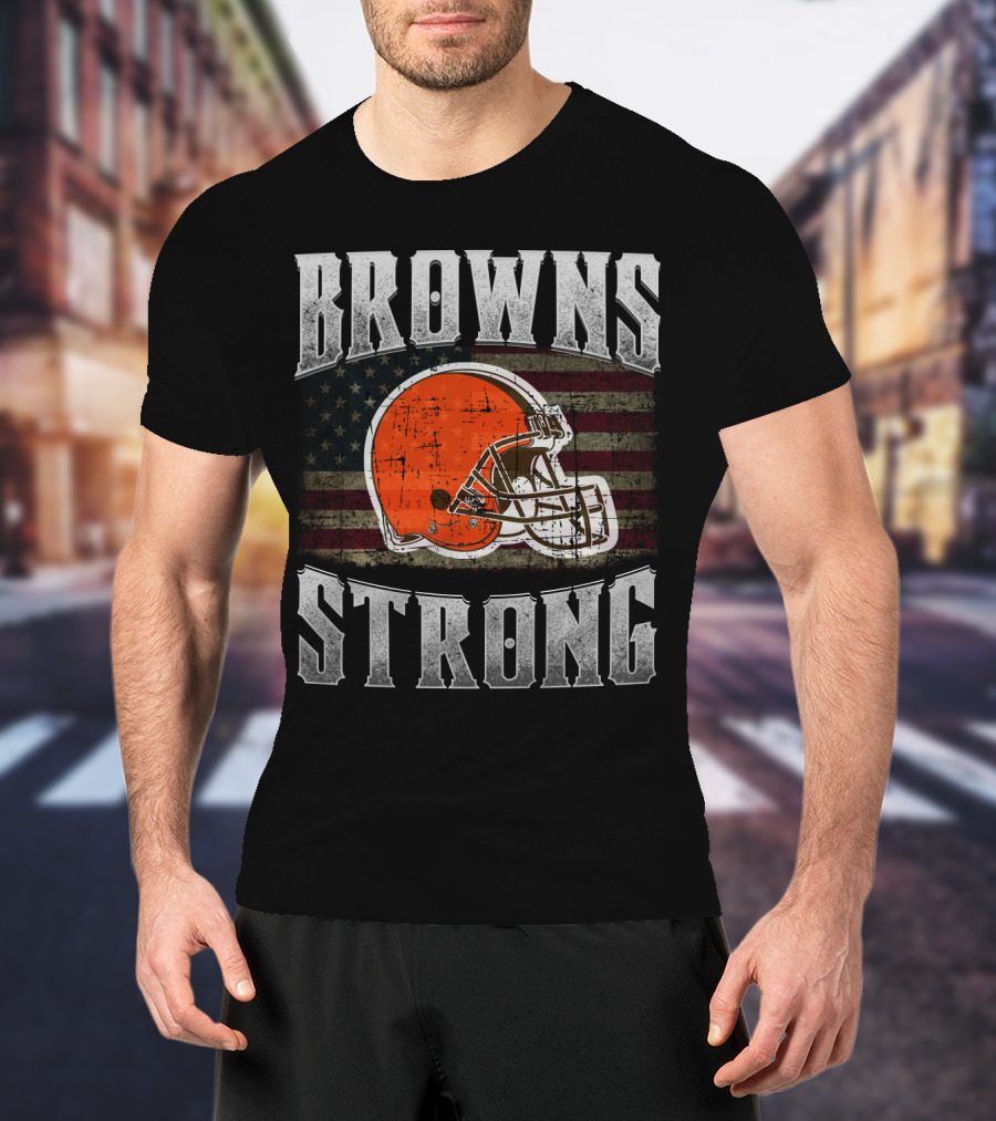 Browns Strong American Flag Cleveland Browns Helmet T-Shirt