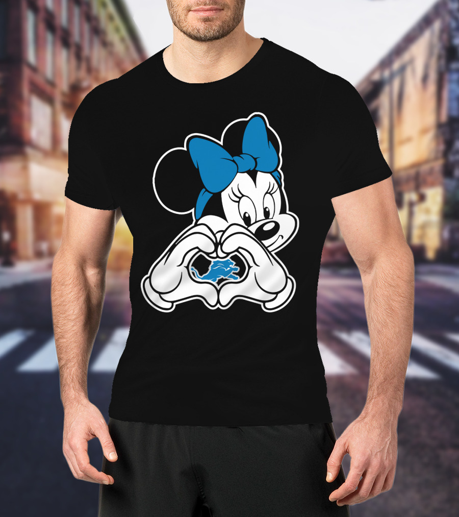 Detroit Lions Minnie Mouse Heart Hands T-Shirt