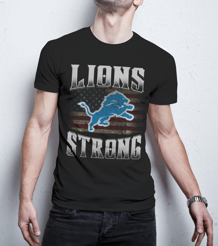 Lions Strong Detroit American Flag T-Shirt