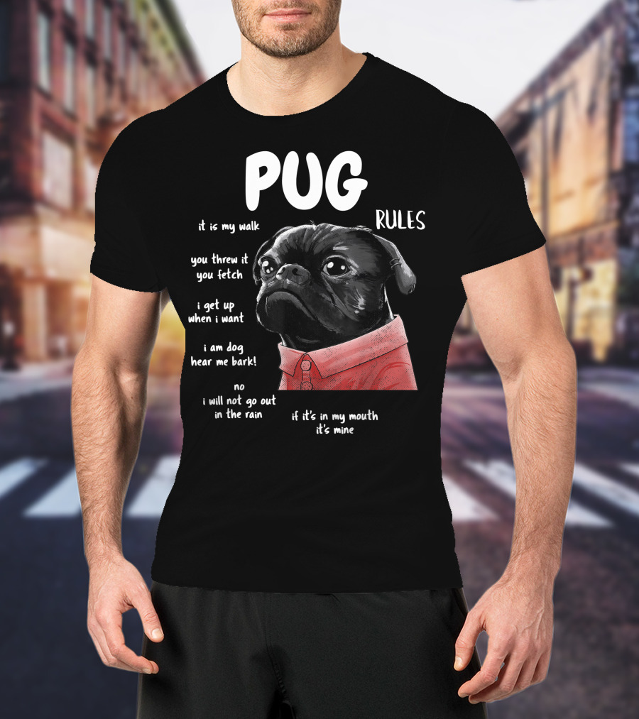 Pug Rules Funny Black Pug Christmas Shirt Phrases T-Shirt