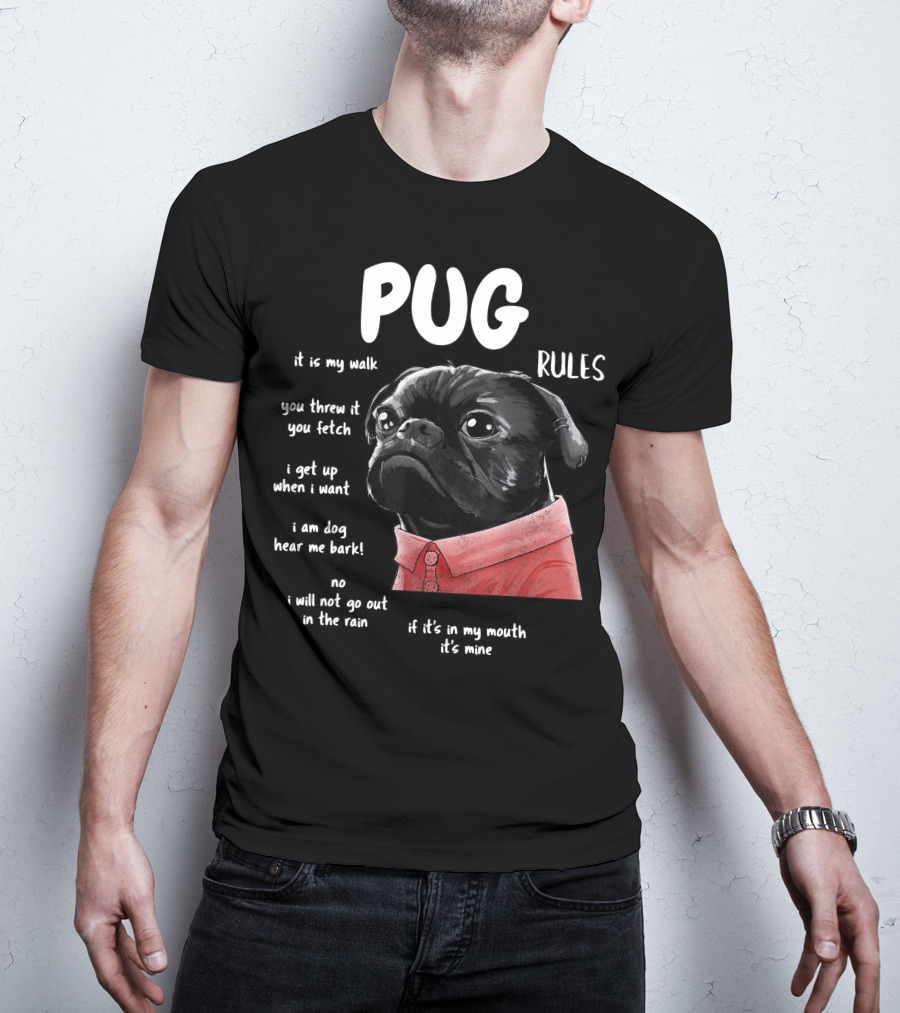 Pug Rules Funny Black Pug Christmas Shirt Phrases T-Shirt
