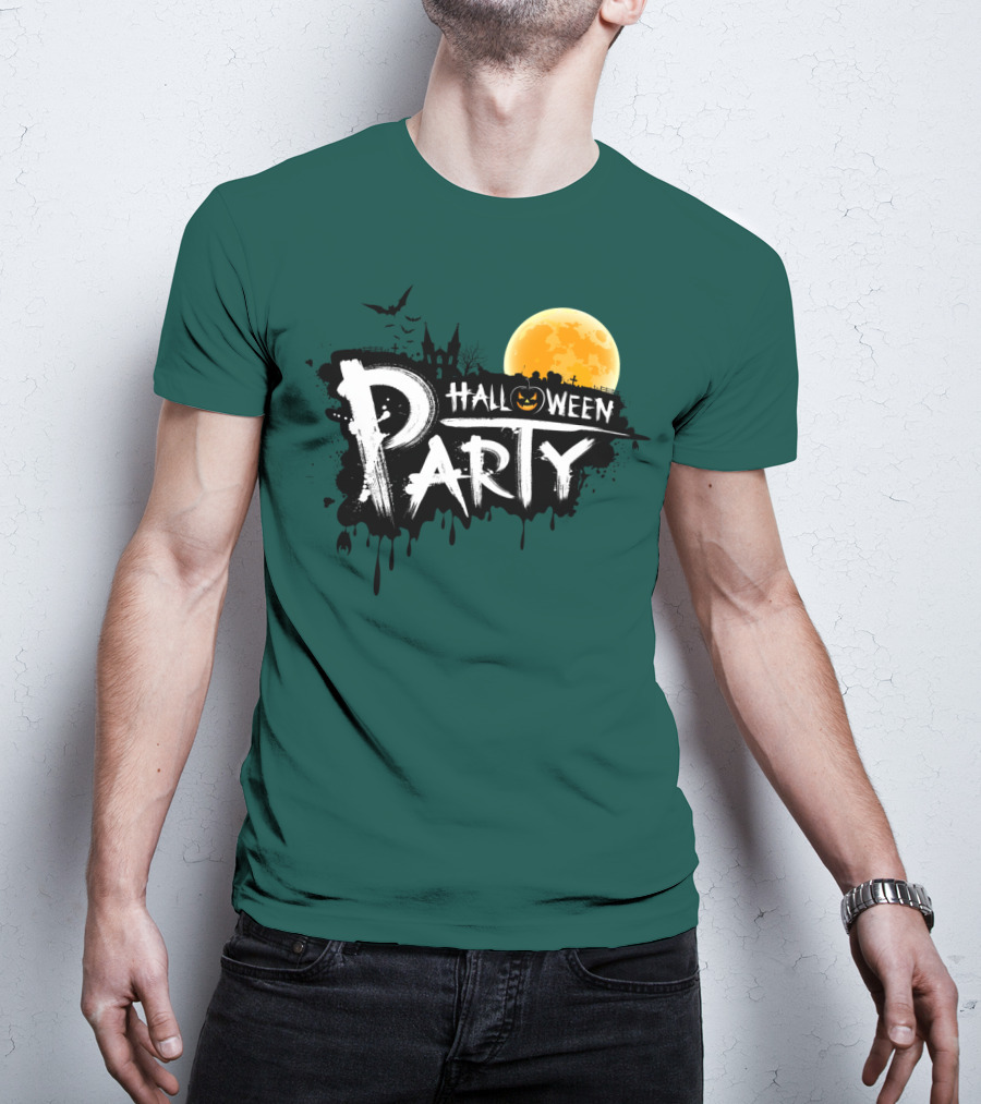Halloween Party Moonlit Haunted House And Bats T-Shirt
