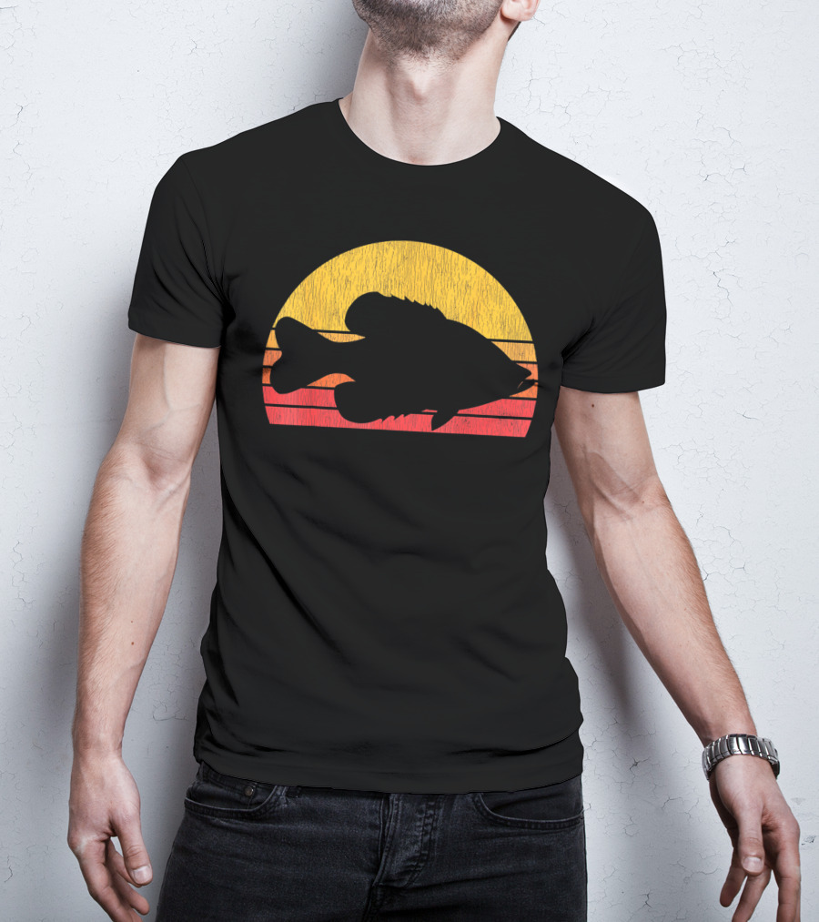 Crappie Fishing Fisherman Retro Sunset T-Shirt