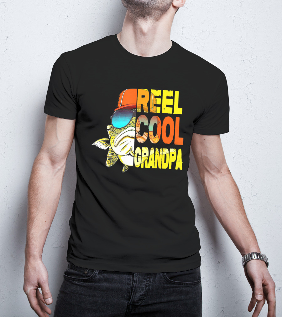 Fathers Day Reel Cool Grandpa Fish With Sunglasses And Hat T-Shirt
