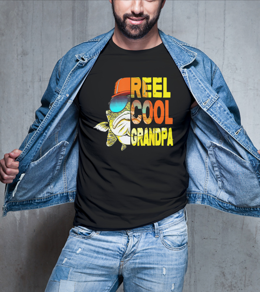 Fathers Day Reel Cool Grandpa Fish With Sunglasses And Hat T-Shirt