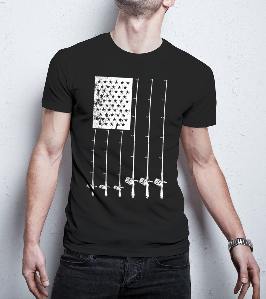 Fishing Rods American Flag Stars T-Shirt