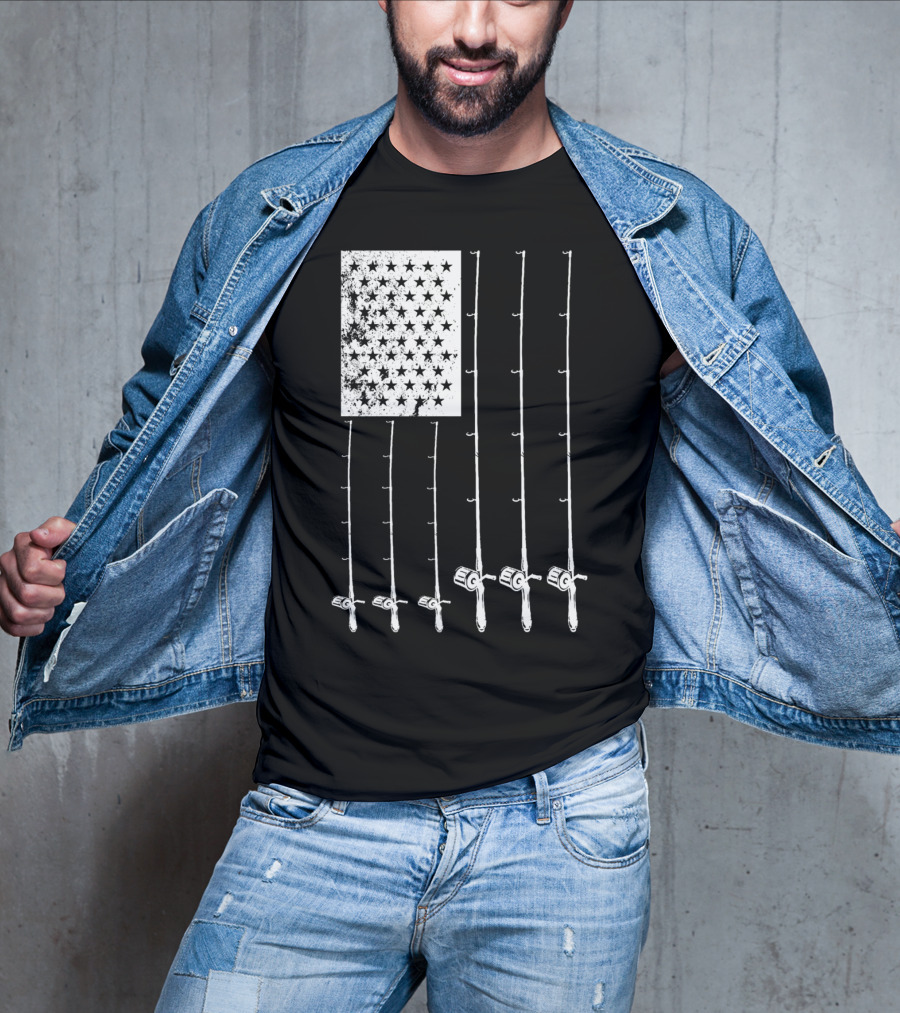 Fishing Rods American Flag Stars T-Shirt