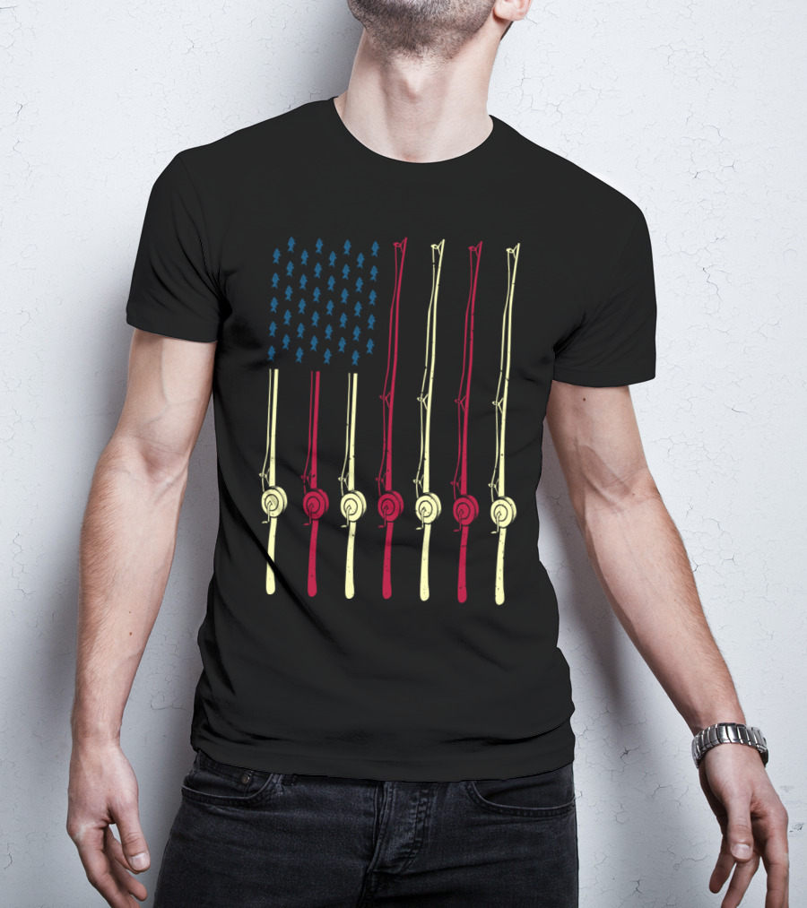 Fishing Poles American Flag Design For Fishing Lover T-Shirt