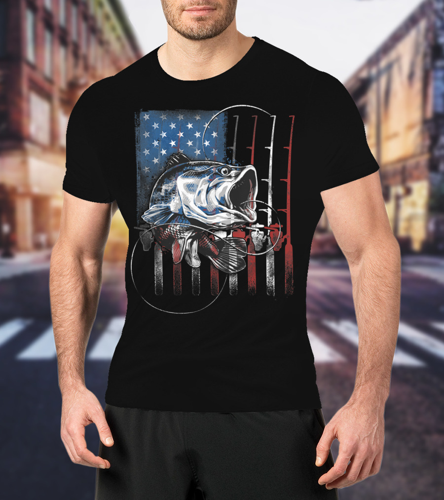 Vintage American Flag Bass Fishing USA Fisherman T-Shirt