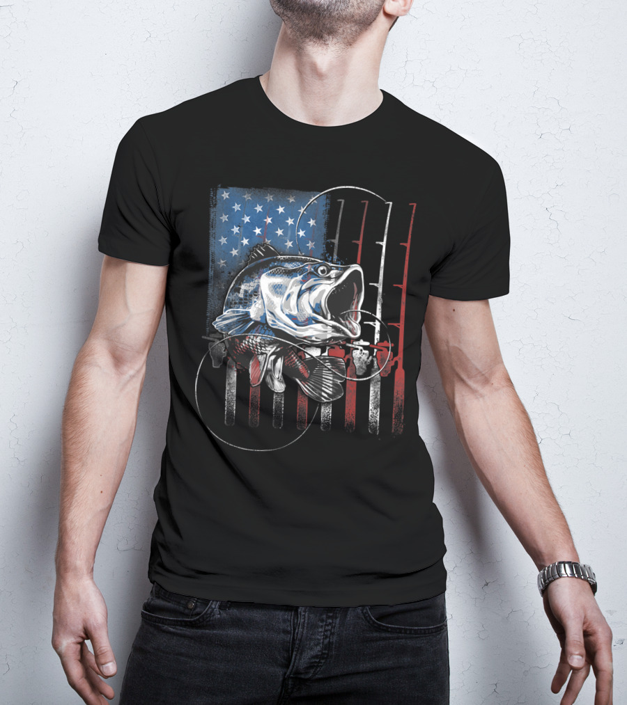 Vintage American Flag Bass Fishing USA Fisherman T-Shirt