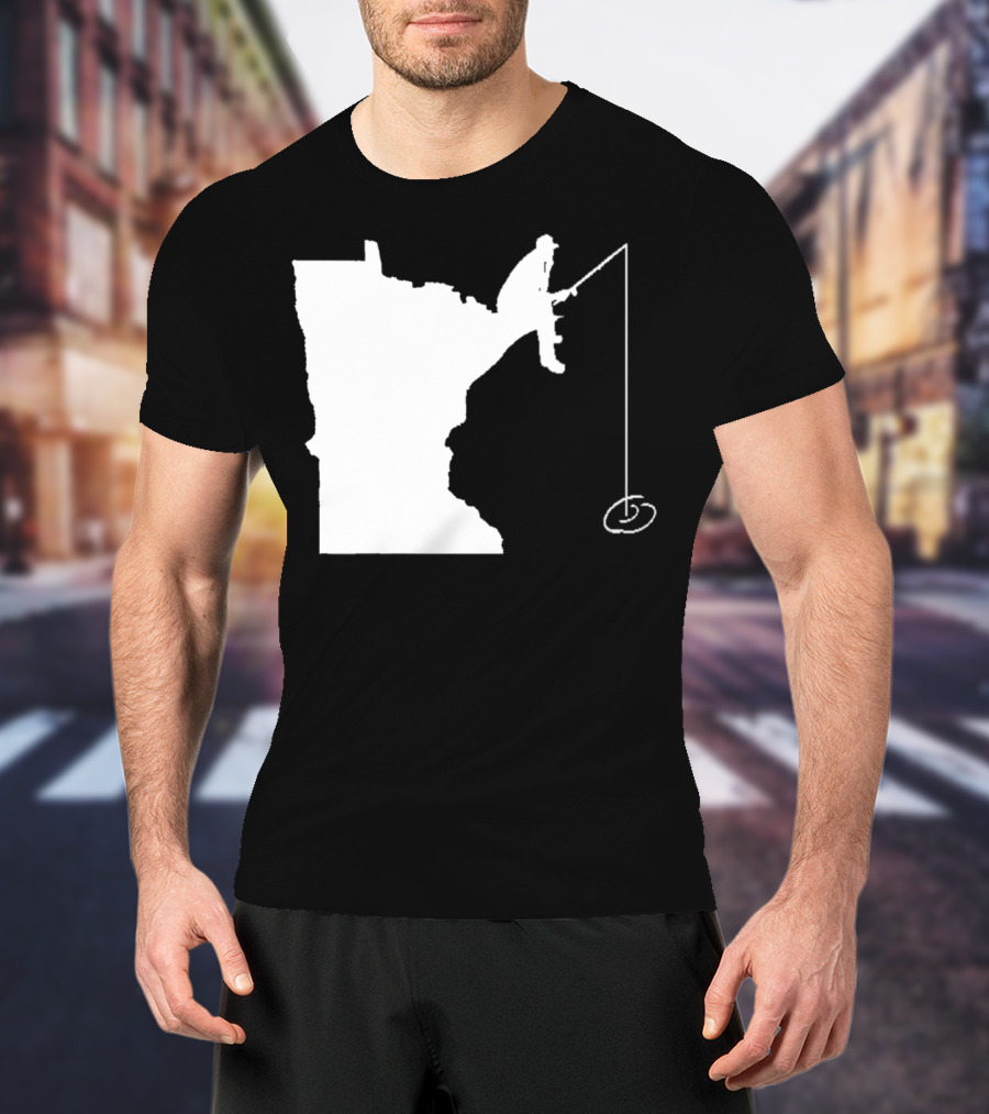 Minnesota Fisherman Fishing Silhouette In State Outline T-Shirt