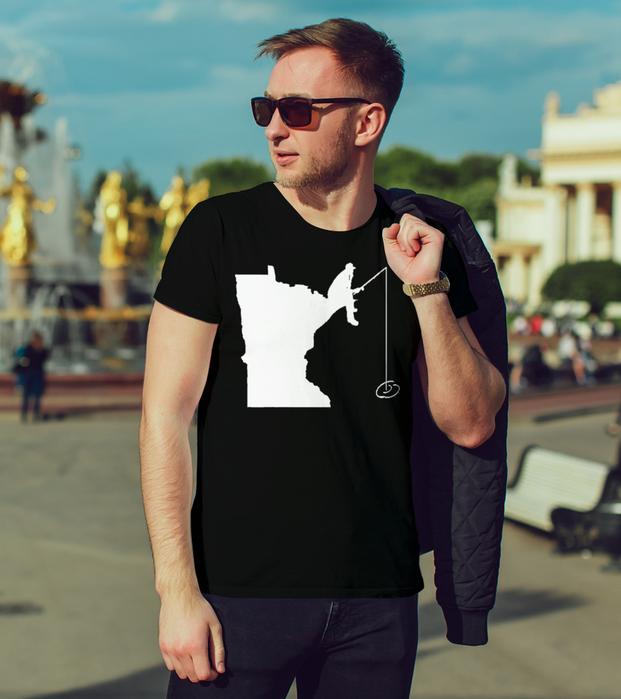 Minnesota Fisherman Fishing Silhouette In State Outline T-Shirt