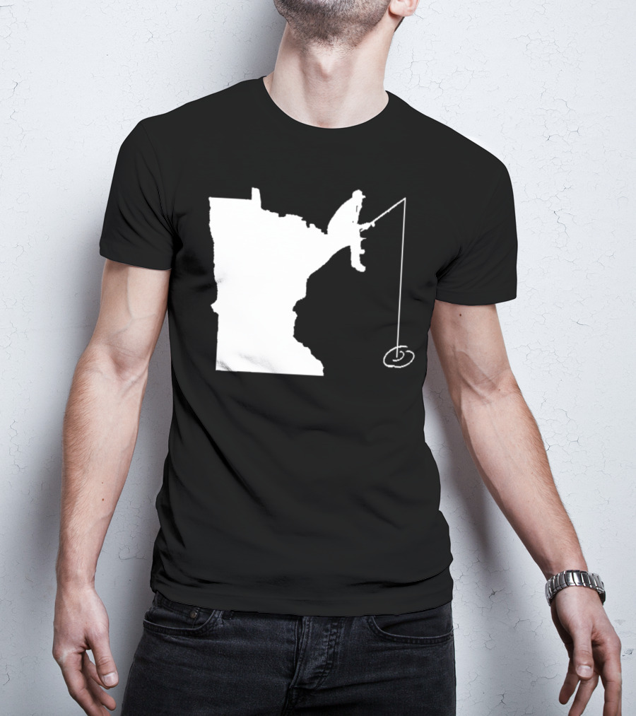 Minnesota Fisherman Fishing Silhouette In State Outline T-Shirt