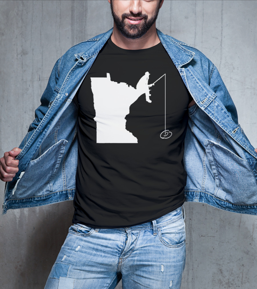 Minnesota Fisherman Fishing Silhouette In State Outline T-Shirt