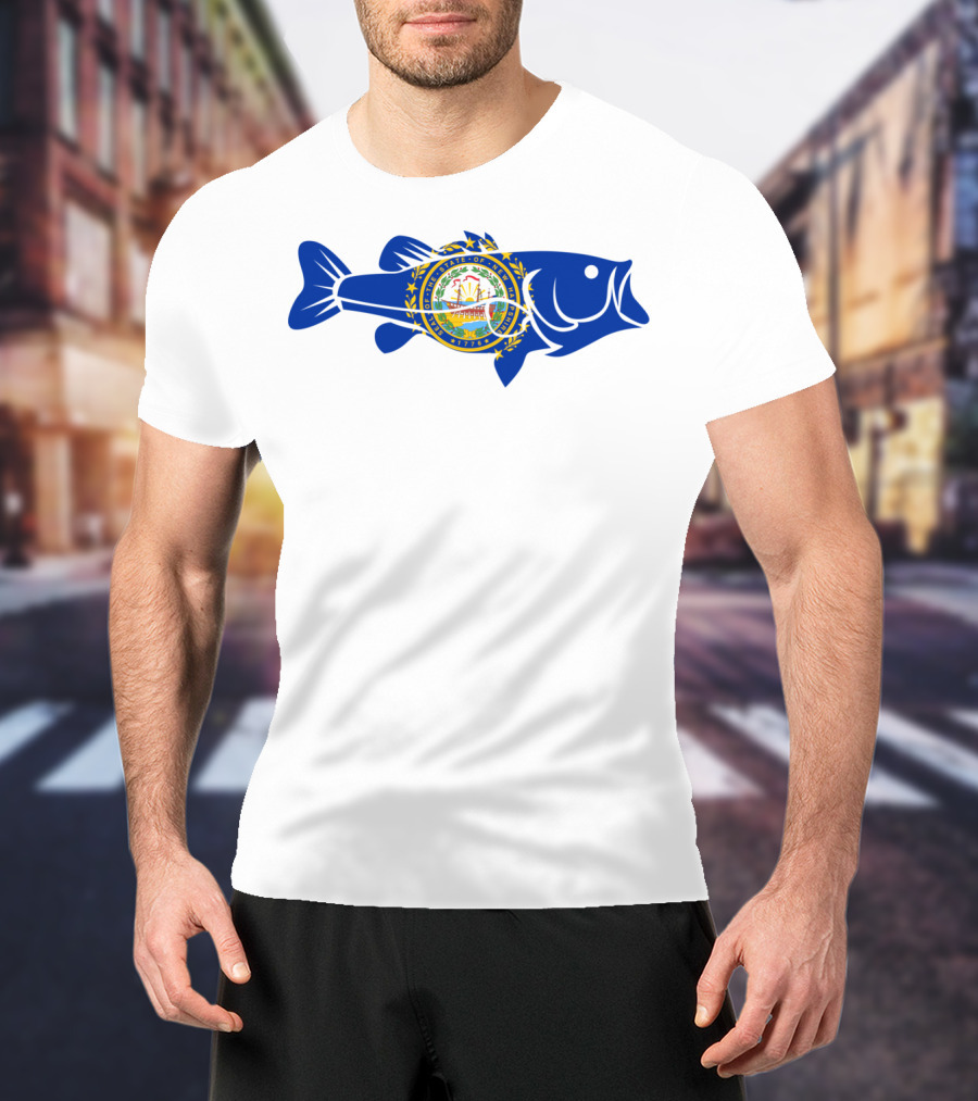 New Hampshire Large Mouth Bass Freshwater Dock Fishing State Seal Integration T-Shirt