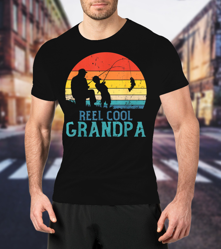 Reel Cool Grandpa Fishing Sunset T-Shirt