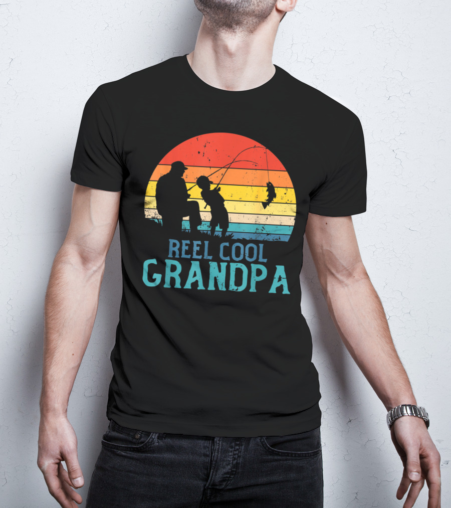 Reel Cool Grandpa Fishing Sunset T-Shirt