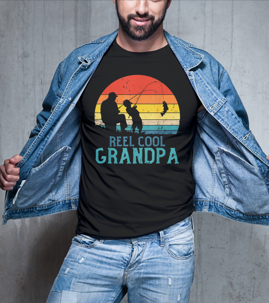 Reel Cool Grandpa Fishing Sunset T-Shirt