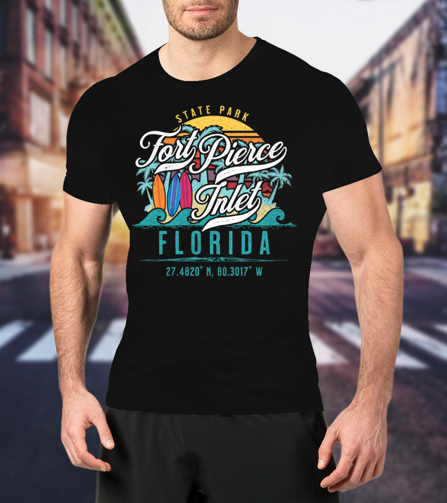 Fort Pierce Inlet State Park Surfing And Fishing Florida Coordinates T-Shirt