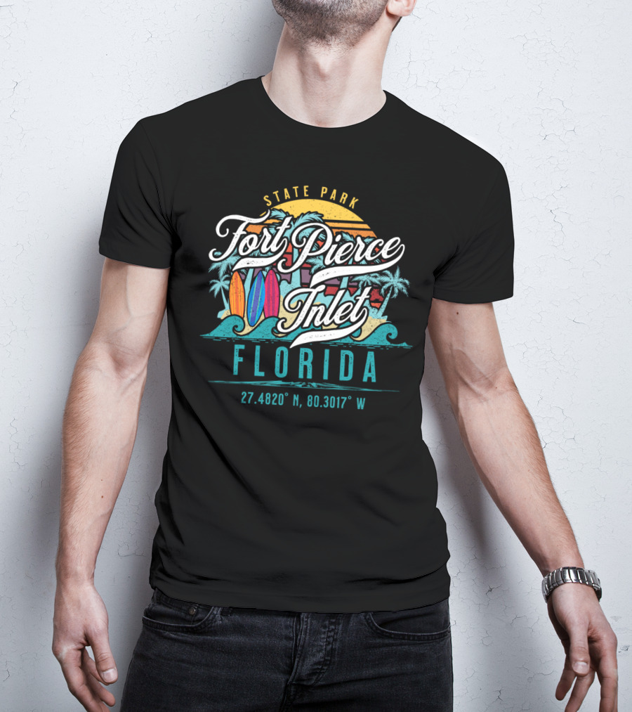 Fort Pierce Inlet State Park Surfing And Fishing Florida Coordinates T-Shirt