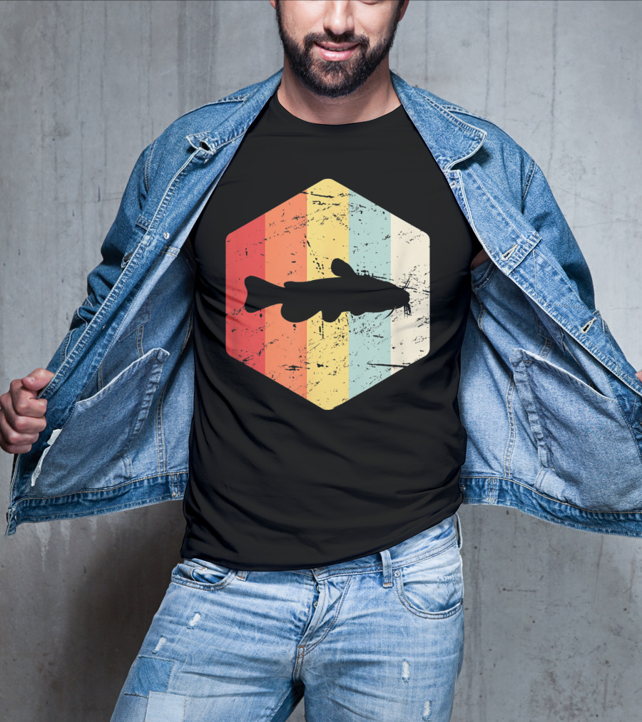 Retro Vintage Catfish Fresh Water Fish Fishing Stripes T-Shirt