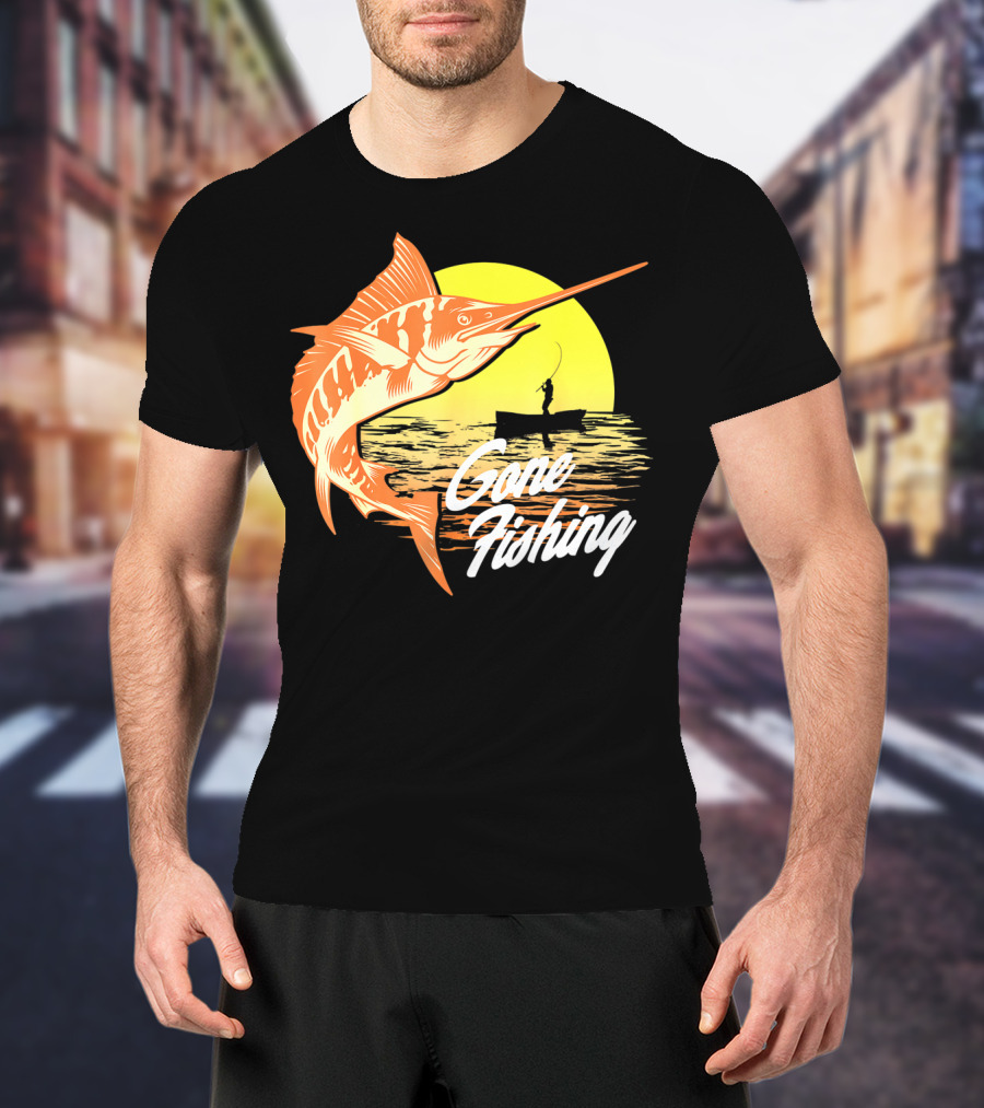 Gone Fishing Swordfish Sunrise Fishing Scene T-Shirt
