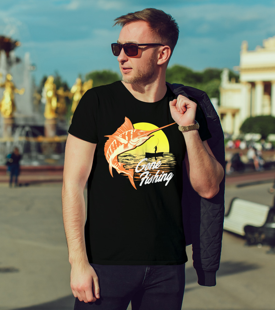Gone Fishing Swordfish Sunrise Fishing Scene T-Shirt