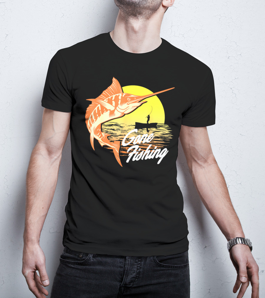 Gone Fishing Swordfish Sunrise Fishing Scene T-Shirt