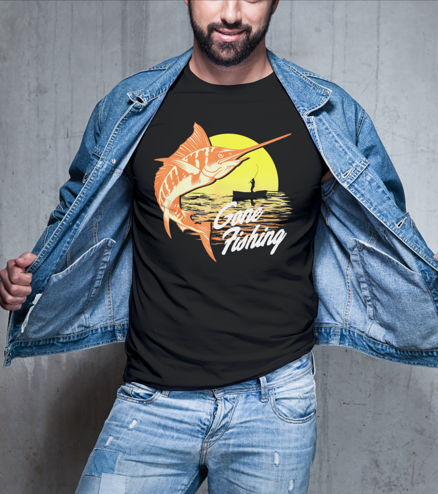 Gone Fishing Swordfish Sunrise Fishing Scene T-Shirt
