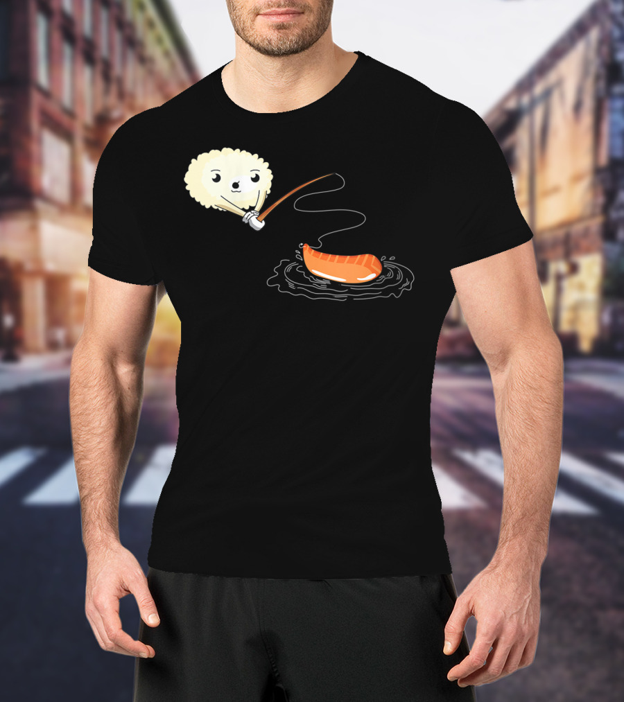 Kawaii Sushi Fishing Cute Japanese Food Lover Fishing Lover Playful Salmon Anime T-Shirt