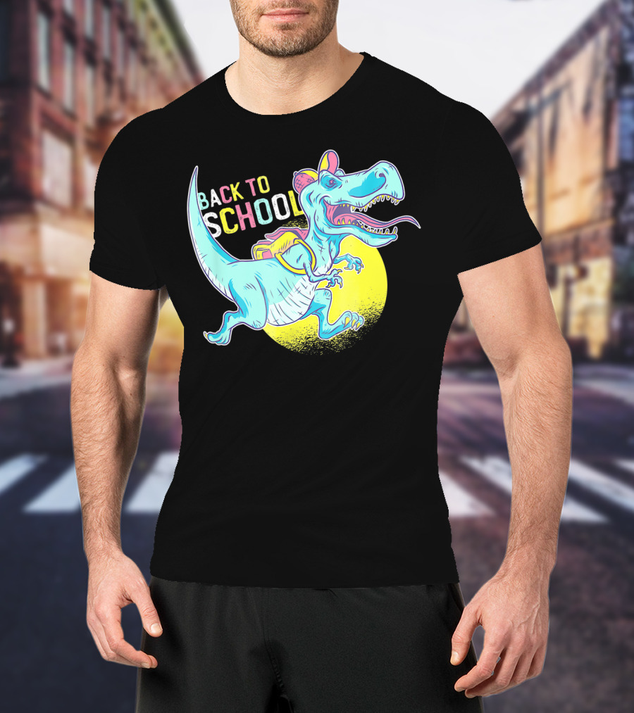 Back To School T-Rex Dinosaur With Backpack And Cap T-Shirt