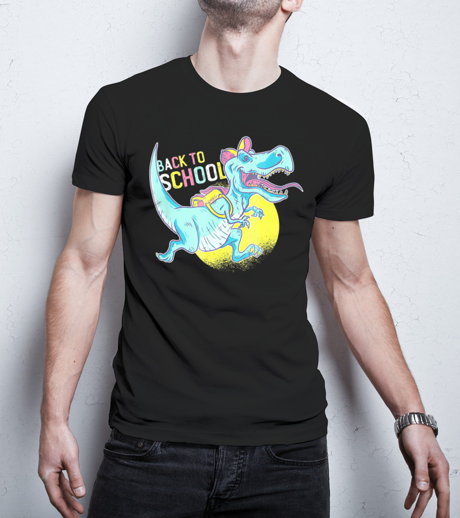 Back To School T-Rex Dinosaur With Backpack And Cap T-Shirt
