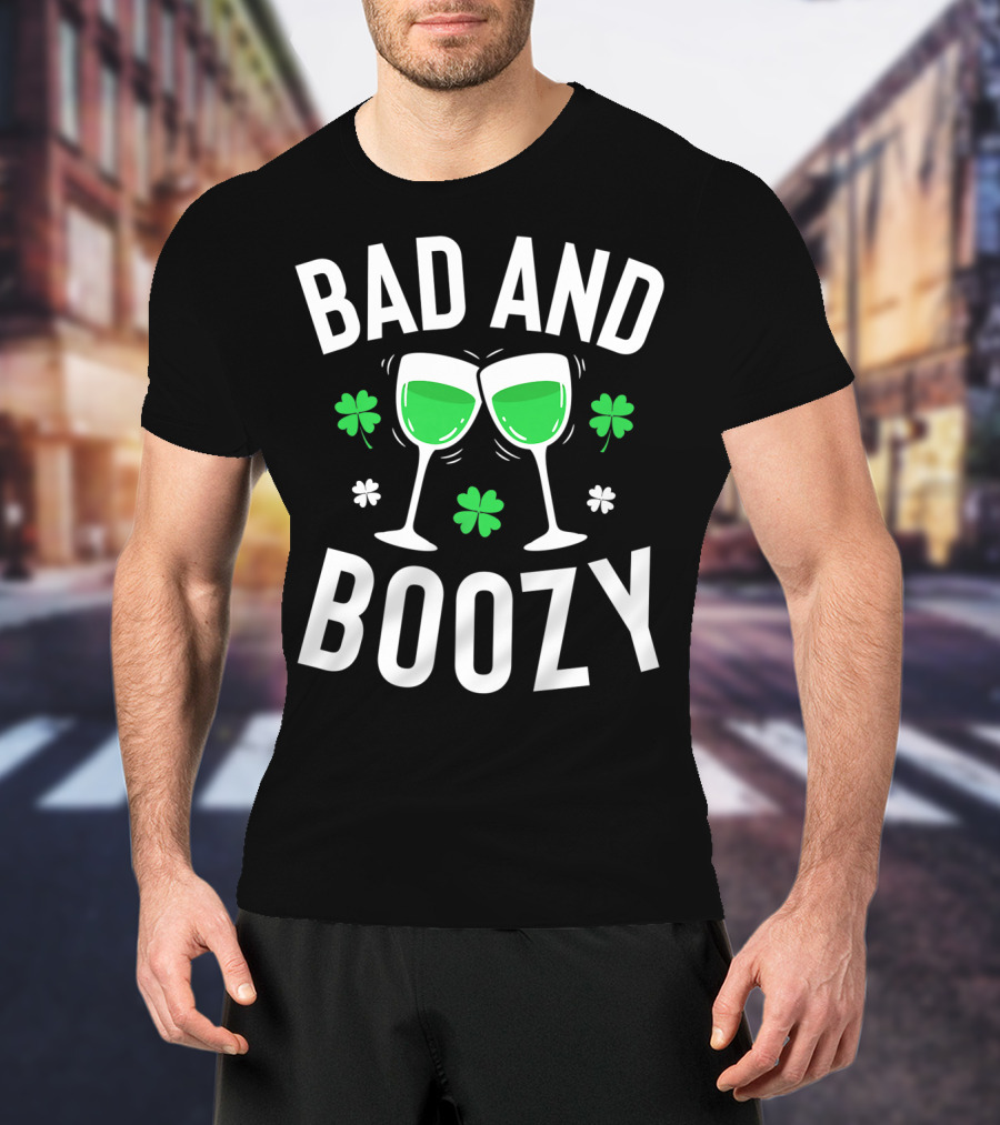 Bad And Boozy St Patricks Day Clover Toasting Glasses T-Shirt