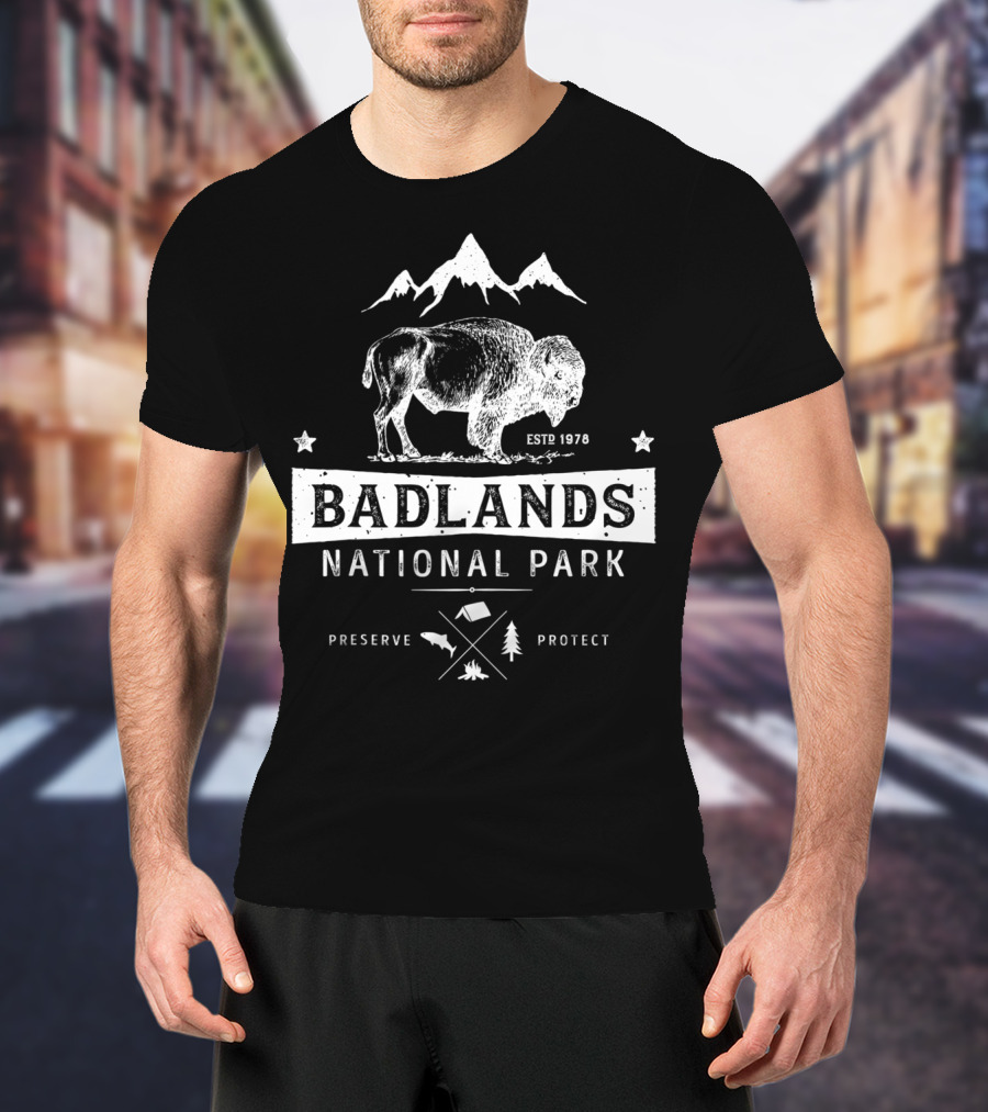 Badlands National Park Vintage Buffalo Bison South Dakota Estp 1978 Preserve Protect T-Shirt