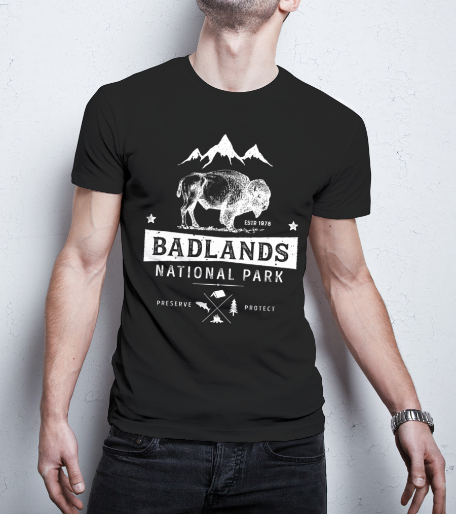 Badlands National Park Vintage Buffalo Bison South Dakota Estp 1978 Preserve Protect T-Shirt