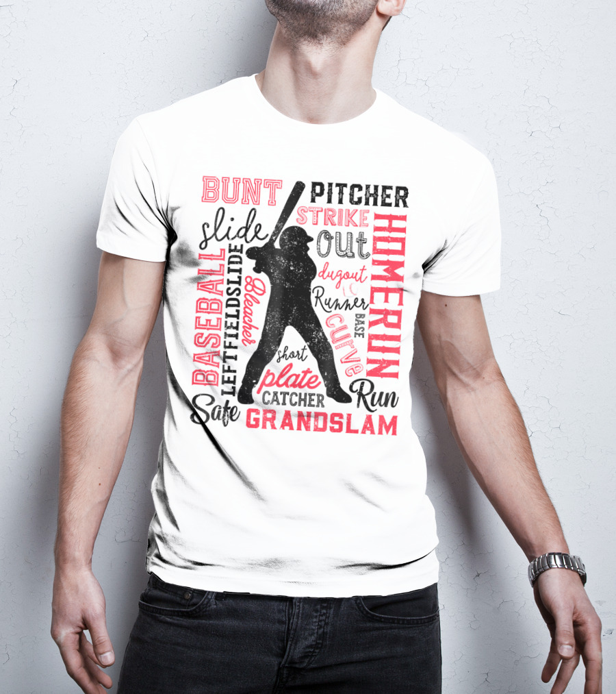 Baseball Men Batter Pitcher Catcher Homerun Grandslam Dugout Plate Strike T-Shirt