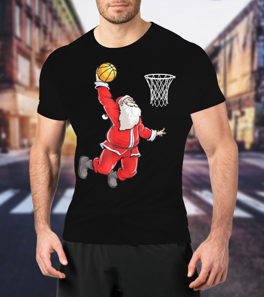 Basketball Santa Christmas Dunking Sports Fun T-Shirt