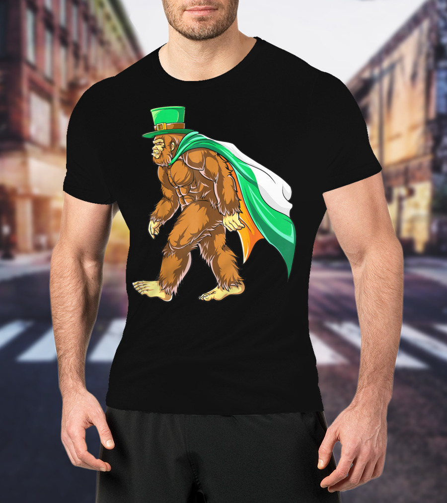 Bigfoot St Patricks Day Boys Leprechaun Irish Flag Sasquatch T-Shirt